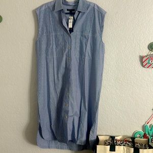 XL blue/white striped sleeveless shirtdress